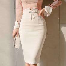 New Arrivals Office Lady Korean Fashion White Skirt Summer 2021 Bow Elegant Retro Slim Pencil Skirt For Women Split Bottoms 2024 - buy cheap