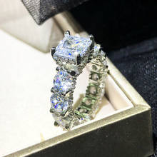 Anillos de circonia de corte cuadrado deslumbrantes para mujer, de Plata de Ley 925, anillos de compromiso de boda para mujer, joyería nupcial, novedad de 2020 2024 - compra barato