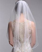 Woman Tulle Edge Beaded Wedding Veils With Comb Simple One Layer White Ivory Short Bridal Accessories 2024 - buy cheap