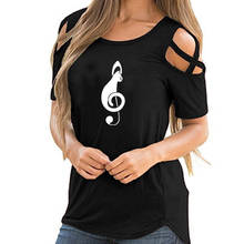 Camiseta de algodão de verão do entretenimento da camiseta do sexo feminino engraçado da cópia do teste padrão da nota musical 2024 - compre barato