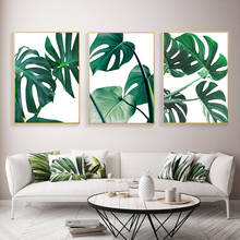 Arte de pared de hoja de palma Verde Nórdica, pintura en lienzo de hojas Monstera, imagen de pared de planta Tropical minimalista para decoración de sala de estar 2024 - compra barato