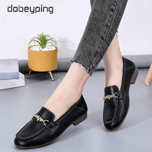 Spring Autumn Genuine Leather Shoes Woman Slip On Women's Flats Round Toe Female Loafers Soft Fashion Metal Outdoor Ladies Shoe 2024 - buy cheap