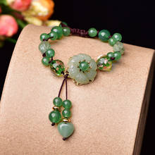 Pulseira de pedra de jade verde, jadeita, esmeralda, flor, acessórios de moda, prata, amuleto esculpido chinês, presentes para mulheres 2024 - compre barato