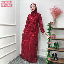Vestidos de renda de lantejoulas abaya kaftan dubai árabe muçulmano hijab vestido caftan eid qatar ramadan elbise robe femme mussulmane 2024 - compre barato