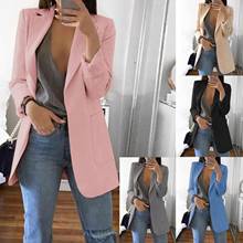 Autumn Coats Fashion Elegant Women Solid Color Open Front Pockets Jacket Coat Long Office Long Sleeve Work Suit  2024 - buy cheap