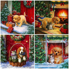 Huacan pintura de gato com diamantes 5d, completo, quadrado, redondo, recém-chegado, bordado, animal, mosaico, cão, ponto cruz, presente de natal 2024 - compre barato