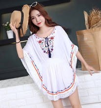 Plus Size Cotton Blouse Tunic Summer 2021 Fashion Casual Embroidery Blouses Women Shirts Batwing Sleeve Tassel Loose Boho Tops 2024 - buy cheap