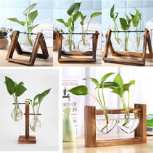Vaso de madeira para decoração de casa, mesa de terrário para planta hidropônica, bonsai, vaso de flores suspenso com bandeja de madeira 2024 - compre barato