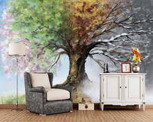 Custom papel de parede 3d, creative four season tree mural for living room bedroom sofa background decoration wallpaper 2024 - buy cheap