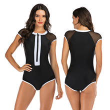 Womens Zip Front Sleeveless High Neck One Piece Swimsuit Color Block Rash Guard Padded Retro Bathing Suits Rashguard Swimwear 2024 - buy cheap