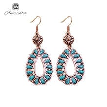 Amaiyllis Multi Turquoises Drop Earrings For Women Vintage Stone Statement Dangle Earrings Indian Waterdrop Drop Earring Brinco 2024 - buy cheap