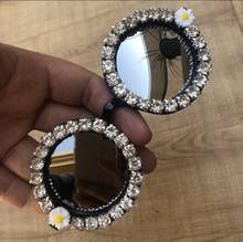 Óculos de sol feminino zaolihu, óculos redondos artesanais de cristal com diamante, lente espelhada uv400, design de flor, óculos de sol para verão 2024 - compre barato
