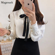 Loose Elegant Blouse Women Long-Sleeved Chiffon Shirt Women 2020 Korean Autumn Office Cardigan Puff Sleeve Crop Top Women 9820 2024 - buy cheap