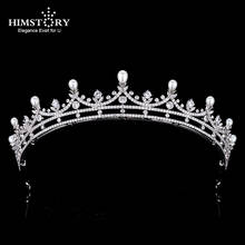 Himstory-tiara para noiva, coroa de pérola europeia, 3a, com cristais cz, acessório para casamento, joia 2024 - compre barato