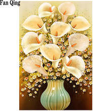 3d strass pintura de cristal decoração da casa diy pintura diamante flor dourada vaso ponto cruz padrão diamante bordado 2024 - compre barato