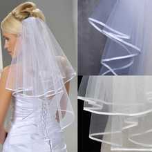 Velo de novia corto con borde de cinta, 2 capas, blanco, accesorios de boda, novedad 2024 - compra barato