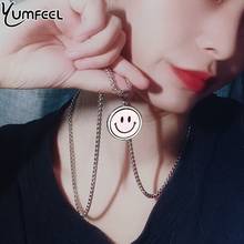 YumfeeL-collar con colgantes de cadena de acero inoxidable, joyería de diseño de cara feliz e infeliz, 2 tonos, nuevo 2024 - compra barato