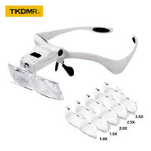 TKDMR Лупа с 5 сменными линзами и подсветкой, очки с двойной светодиодной подсветкой, очки с лупой, 1.0X/1.5X/2.0X/2.5X/3.5X для чтения 2024 - купить недорого