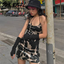 Y2K EGIRL Aesthetics Spaghetti Strap Cow Partten A-line Velvet Dress Punk Style Backless Bodycon Party Cami Dress Vintage Club 2024 - buy cheap