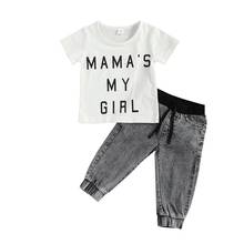 0-3Y Newborn Kids Baby Girl Short Sleeve Letter Print T-shirt Tops Denim Pant Jeans 2PCS Outfits Summer Clothes Set 2024 - buy cheap