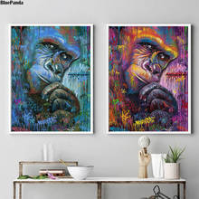 Póster de lienzo abstracto, pintura artística de mono, gorila, Graffit, Impresión de imagen completa, decoración para sala de estar y dormitorio 2024 - compra barato
