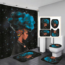 Cortina de ducha Afro Girl Star para mujer, Juego de tapa de inodoro, alfombras antideslizantes, negras, Afro, americana 2024 - compra barato