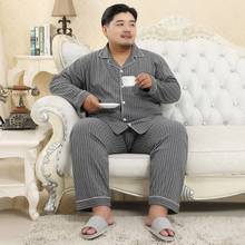 Free shipping 2019  new men's autumn and winter 100% cotton 5XL vertical pajamas set large soft lapel home service suit 2024 - buy cheap