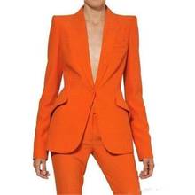 Trajes de pantalón naranja a la medida para mujer, trajes de manga larga para oficina y negocios, esmoquin Formal con bolsillos, novedad de 2020 2024 - compra barato