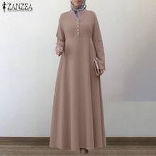 Zanzea vestido feminino muçulmano, vestidos vintage plissados, vestido maxi sólido de manga comprida para outono 2024 - compre barato