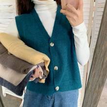 Women Sleeveless Pullover 2020 Korean Style Single Breasted V Neck Knit Wool Sweater Vest Soft Waistcoat Casual Tank Tops T499 2024 - buy cheap