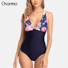 Charmo Women Swimsuit One-piece Floral Print Backless V Neck Patchwork Back Cross Sexy Bikini Beachwear Bathing suit 2024 - buy cheap