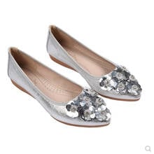 Bailarinas con flores de cristal ostentosas para mujer, zapatos transpirables para pies suaves de talla grande 2-43, suela de TPR puntiaguda, antideslizante, dorado y plateado 2024 - compra barato