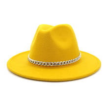 Sombrero Fedora de ala ancha para hombre y mujer, lana con Sombrero de fieltro de imitación de cadena de Metal, decoración de Panamá, 2020 2024 - compra barato