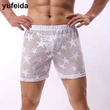 Cueca boxer masculina, roupa íntima de malha com estampa de estrela, transparente, cueca boxer respirável 2024 - compre barato