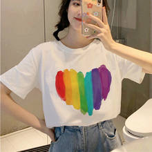 Женская футболка из хлопка, с радужным принтом сердца, ЛГБТ, для геев, лесбиянок 2024 - купить недорого