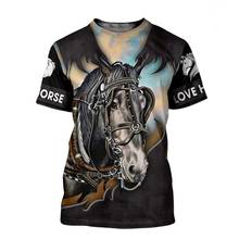 Camiseta masculina de verão, 3d, estampa de cavalo amor, manga curta, harajuku, camiseta unissex, atacado e envio direto, 2020 2024 - compre barato