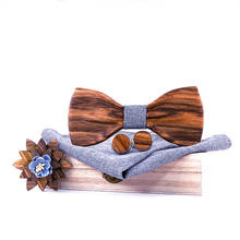 Linbaiway Wooden Bow Tie Hanky Cufflinks Brooch Set Women Wood Bowtie Set with Box Fashion Wedding Bridegroom Suit Corsage 2024 - buy cheap