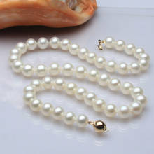 Free shipping@@@@@ A>ss144 2015 genuine AAA++ 9-10mm white cultured pearl necklace 17"/585 gold 6.07 2024 - buy cheap