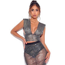 Sexy Crystal Diamante Net Two Piece Skirt Set Sleeveless Crop Top And Skirt Set Women Summer Outfits Night Club Shining 2Pcs Set 2024 - buy cheap