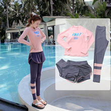 Long Sleeve Rash Guard Women Solid 4 Pieces Swimsuit Swimwear Bathing Suits Surfing Pad Long Pant Sun UV Protection Sports 2024 - buy cheap