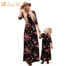 Família olhar mãe filha vestidos de manga longa floral vestido longo roupas da menina das mulheres mãe e me vestido família combinando roupas 2024 - compre barato