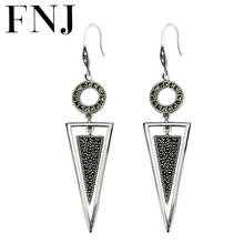 FNJ-pendientes triangulares de plata 925 para mujer, nueva moda de marcasita Original, pendientes de gota de plata de ley S925, joyería 2024 - compra barato