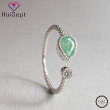 HuiSept Women Ring 925 Silver Jewelry Water Drop Shape Green Zircon Gemstone Open Finger Rings Ornaments for Wedding Party Gift 2024 - buy cheap
