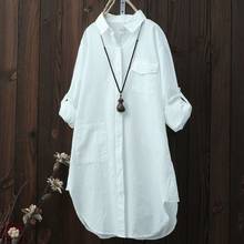 Blusa holgada informal de lino y algodón para mujer, camisa de manga larga con botones y cuello vuelto, Color sólido, #35 2024 - compra barato