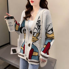 Suéter bordado de desenho animado da moda, casaco cardigã curto feminino solto coreano, primavera, outono 2024 - compre barato