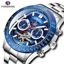 Forsining Mens Watches Top Brand Luxury Mechanical Automatic Male Clock Stainless Steel Blue Dial Waterproof Wristwatch 2024 - buy cheap