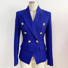 2021 Мода Новый женский Костюмный пиджак металлическая пряжка со львом двубортное пальто для женщин Высокое качество Slim Fit льняной костюм O116 2024 - купить недорого
