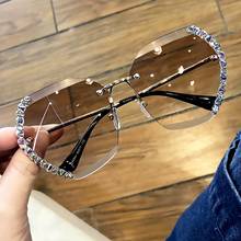 2020 Oversized Diamond Rimless Sunglasses Women Luxury Ocean Lens Brand Design Sun Glasses Bling Shinny Sunglases Square Eyewear 2024 - buy cheap