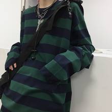 Harajuku Oversized High Street Stripe T-Shirt long sleeves vintage style All-match fashion Unisex clothes Japanese Streetwear 2024 - купить недорого