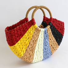 Designer Color Patchwork Rattan Bag Women Handbag Fashion Half Moon Shaped Weave Straw Bag Hand Made Bohemia Beach Bags for Wome 2024 - buy cheap